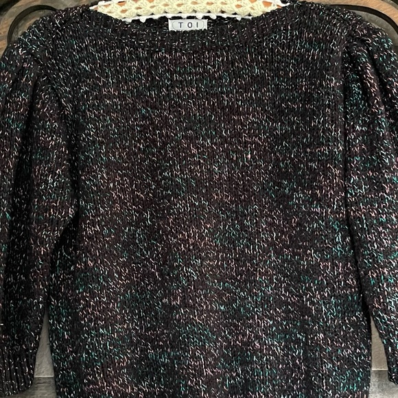 90s Sweater Crop Black Pastel Specks Puff 3/4 Sleeves Whimsy Fairy Goth - Picture 11 of 16